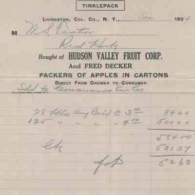 Hudson Valley Fruit Corp Teator Receipt 1924