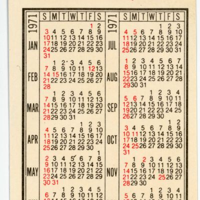 1971 Calendar card, First National Bank