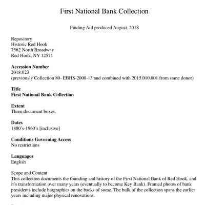 First National Bank - Finding Aid