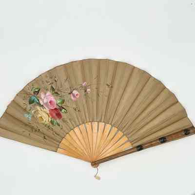 Brown Satin Floral Fan