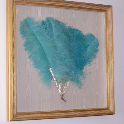 Blue Ostrich and Mother of Pearl Fan