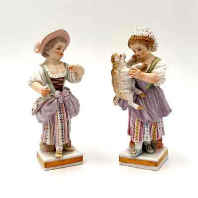 Pair of Meissen Girls with Pets