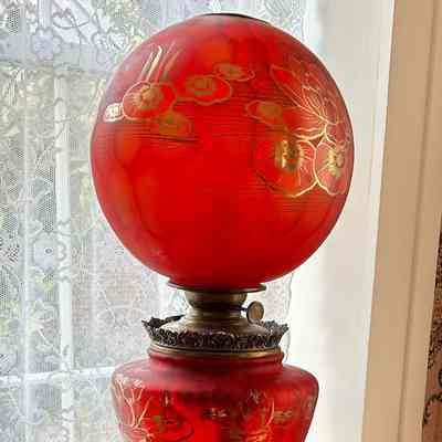 Red Globe-Shaped Oil Lamp