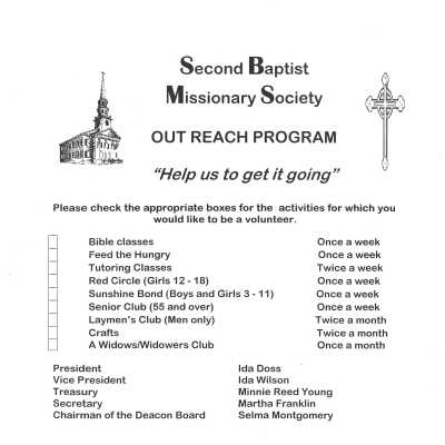 Second Baptist Church Missionary Program Flyer