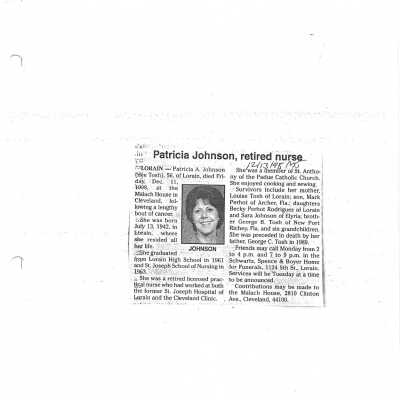 Tosh, Patrifia A. Johnson obit
