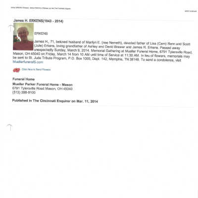 Erkens, James H obit