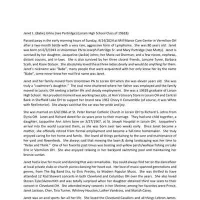 Janet Partridge Johns Tribute