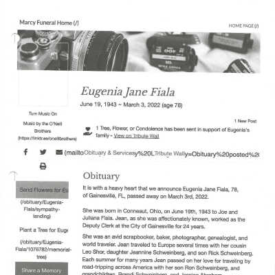Fiala, Eugenia Jane obit