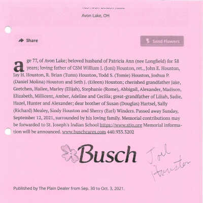 Houston, Joel obit