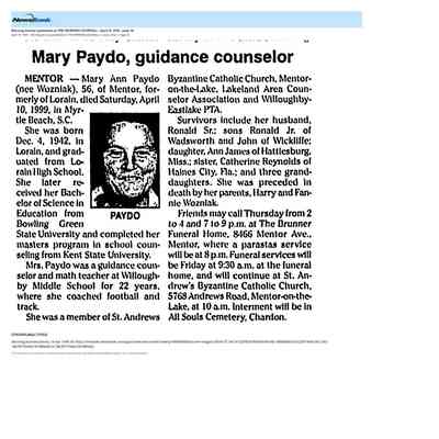 Wozniak Paydo, Mary Ann Obituary