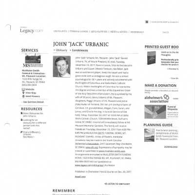 Urbanic, John Jack obit
