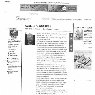 Kucirek, Albert A obit