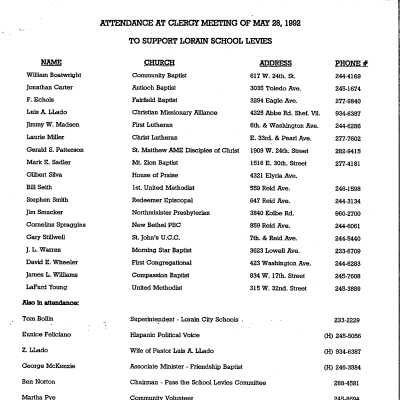 Meeting of Black and Latino Church Leaders on May 28, 1992 - Attendance List