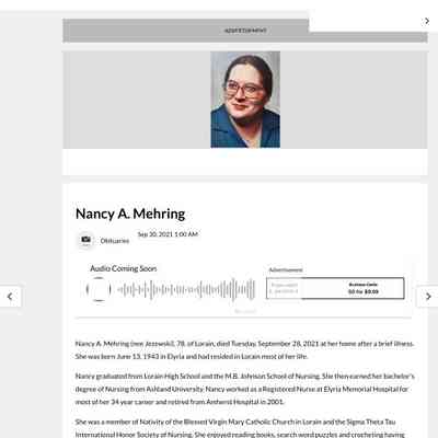 Jezewski Mehring, Nancy A. Obiuary