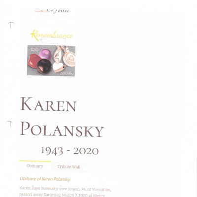 Jones, Karen Faye Polansky obit