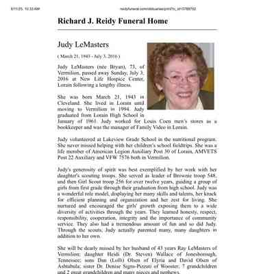 Bryan LeMasters, Judy Obituary