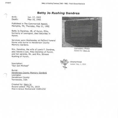 Rushing, Betty Jo Dandrea obit