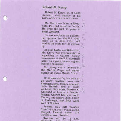 Kerry, Robert M. obit