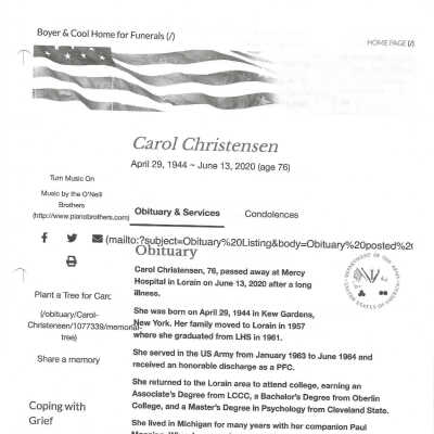 Christensen, Carol obit