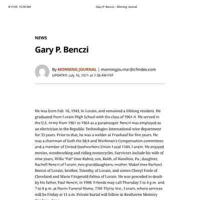 Benczi, Gary Obit