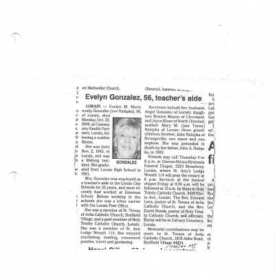 Nalepka, Evelyn M Gonzalez obit