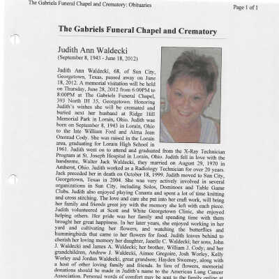 Cody, Judith Ann Waldecki obit