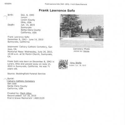 Sofo, Frank Lawrence obit