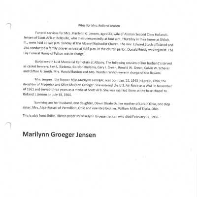 Groeger, Marilyn Jensen obit