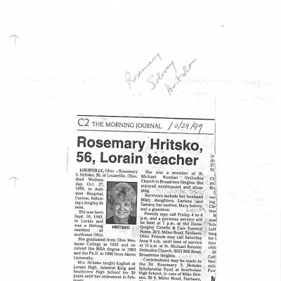 Solovey, Rosemary S. Hritsko obit