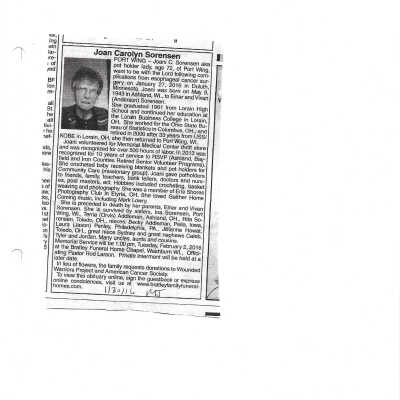 Sorensen, Joan Carol obit