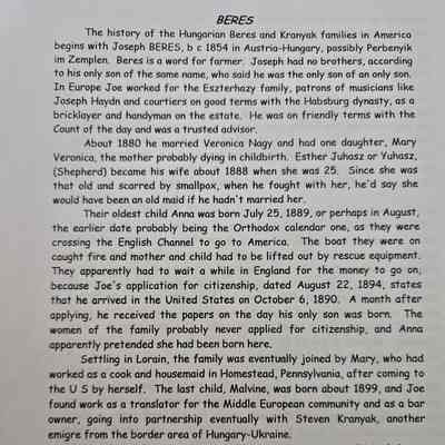 Beres and Kranyak family history