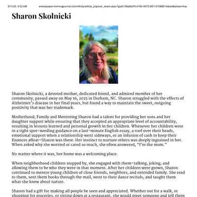 Skolnicki, Sharon Obituary