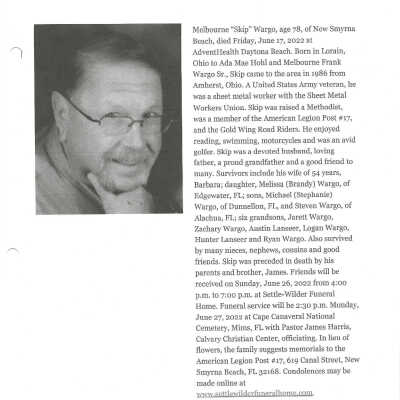 Wargo, Melbourne Skip obit