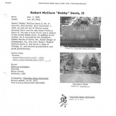 Davis II, Robert McClure Bobby obit
