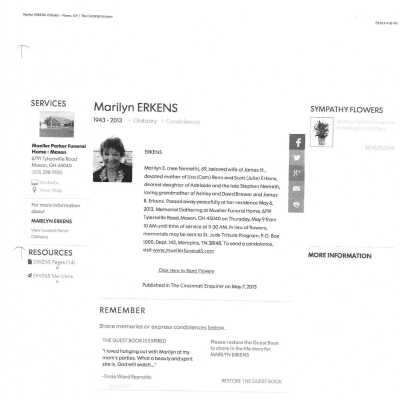 Nemeth, Marilyn E Erkens obit
