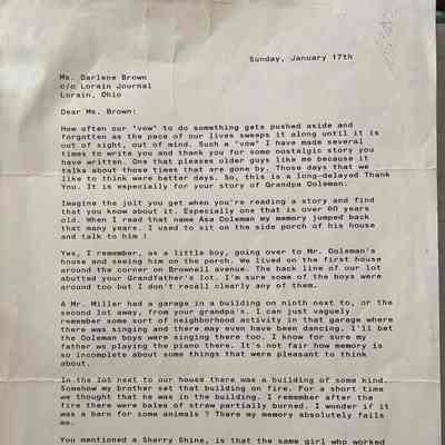 Letter re Asa Coleman