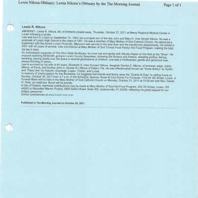 Nikora, Lewis R obit