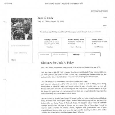 Poley, Jacl R obit
