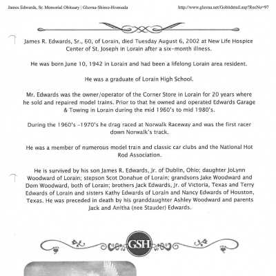 Edwards, James R Sr obit