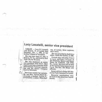 Board, Lucy H. Locatelli obit