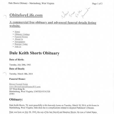 Shorts, Dale Keith obit