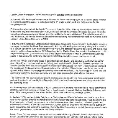 Lorain Glass Company History