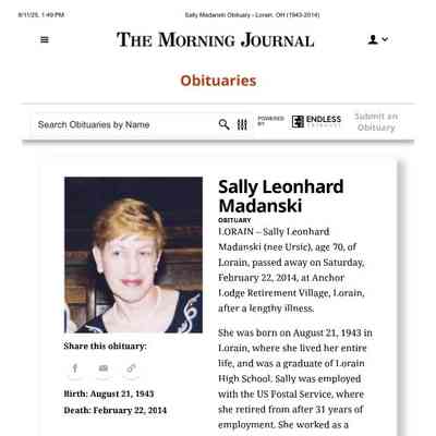 Ursic Madanski, Sally Leonhard Obituary