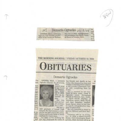 Marski, DeMaris Ogrocko obit