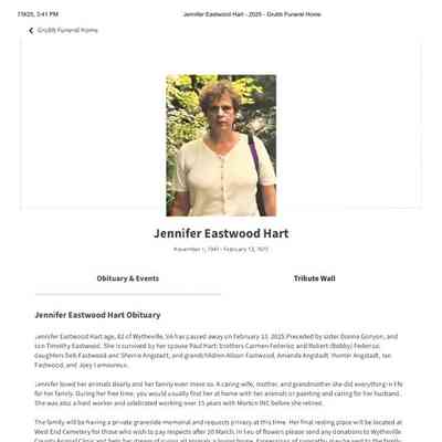 Hart, Jennifer Eastwood obit