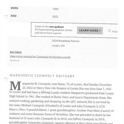 Mate, Marguerite Czompoly obit