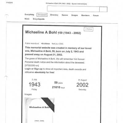 Armstrong, Michaeline A Bohl obit