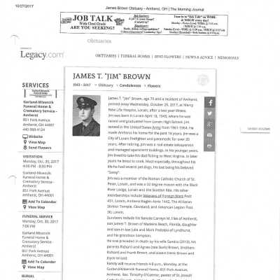Brown, James T. Jim obit