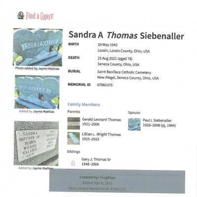 Thomas, Sandra A. Siebenaller obit