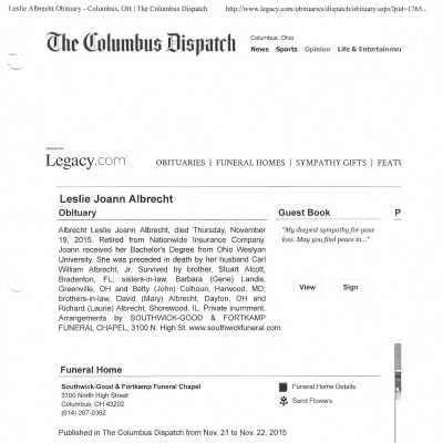 Alcott Albrecht, Joan obit